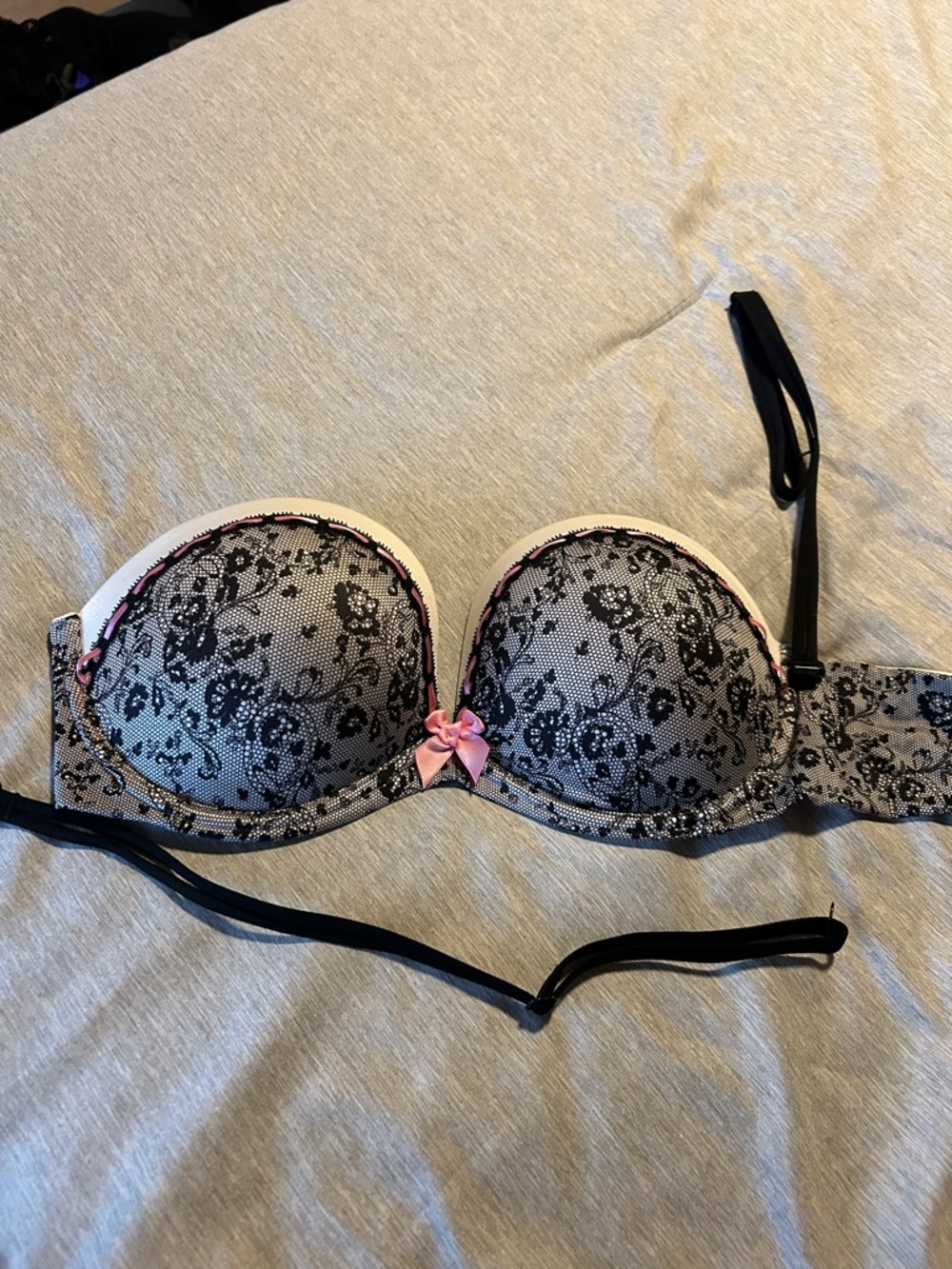 Victoria's Secret Black Lace Push-Up Bra with Pink Trim